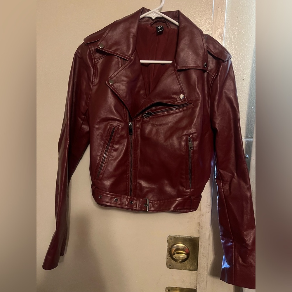 Women's Burgundy Leather Jacket